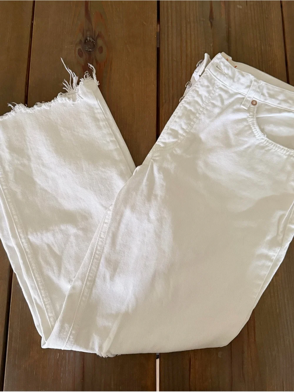 Free People White Distressed Straight-Leg Jeans